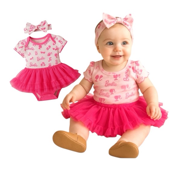 Mattel Barbie Pink Matching Romper Tutu And Headband - Picture 1 of 9